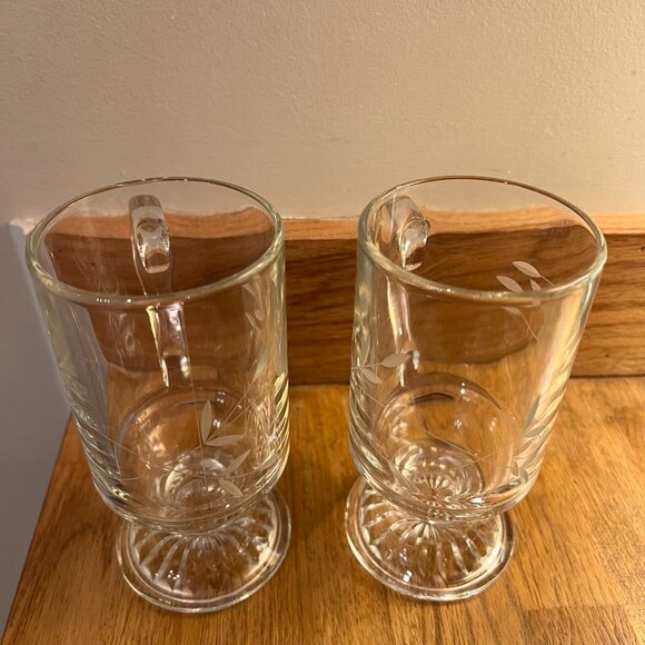 Princess House Mugs Etched Crystal Heritage Footed Pedestal Irish Coffee Set 2 - Picture 6 of 10